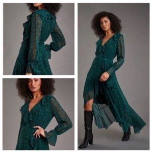 Haute Hippie Brooklyn Faux Wrap High Low Dress Green S